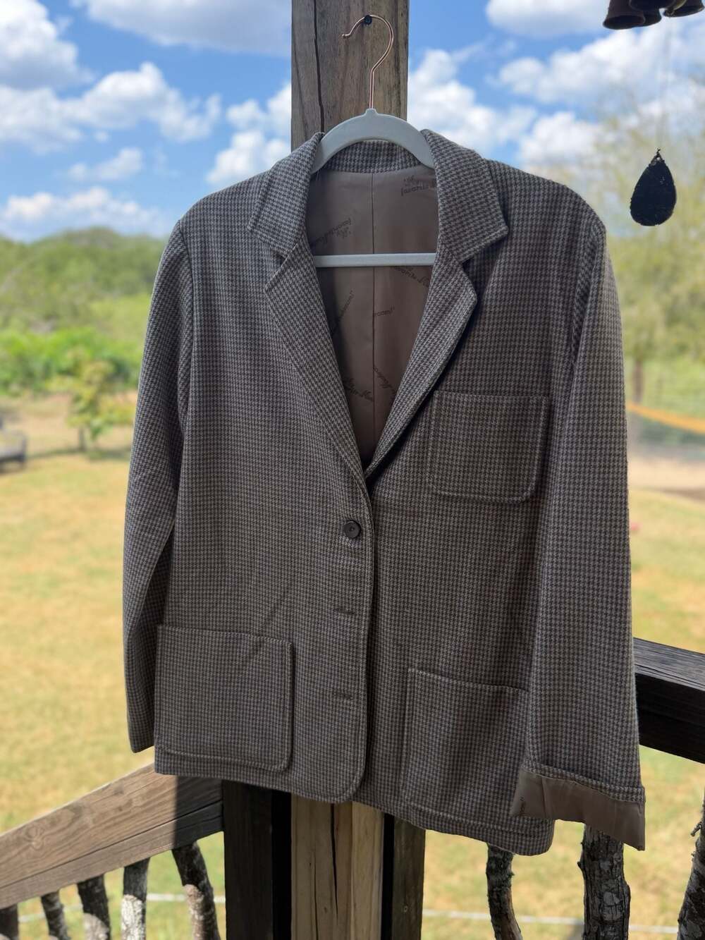 My Favorite Mushroom! Vintage Houndstooth Pattern Single-Button Blazer